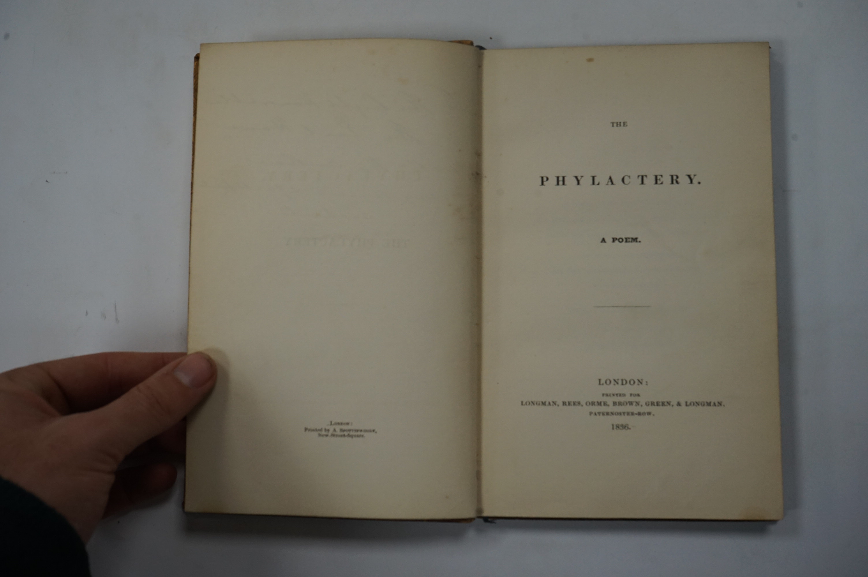 Evans, Arthur Benoni - The Phylactery: A Poem, Longman etc 1836, presentation inscription from the author to Earl Howe, gilt calf with tooled spine